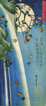  Waterfall Painting - the moon over a waterfall Utagawa Hiroshige Ukiyoe